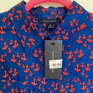 NWT Tommy Hilfiger Blue Shirt with Red Anchor Design